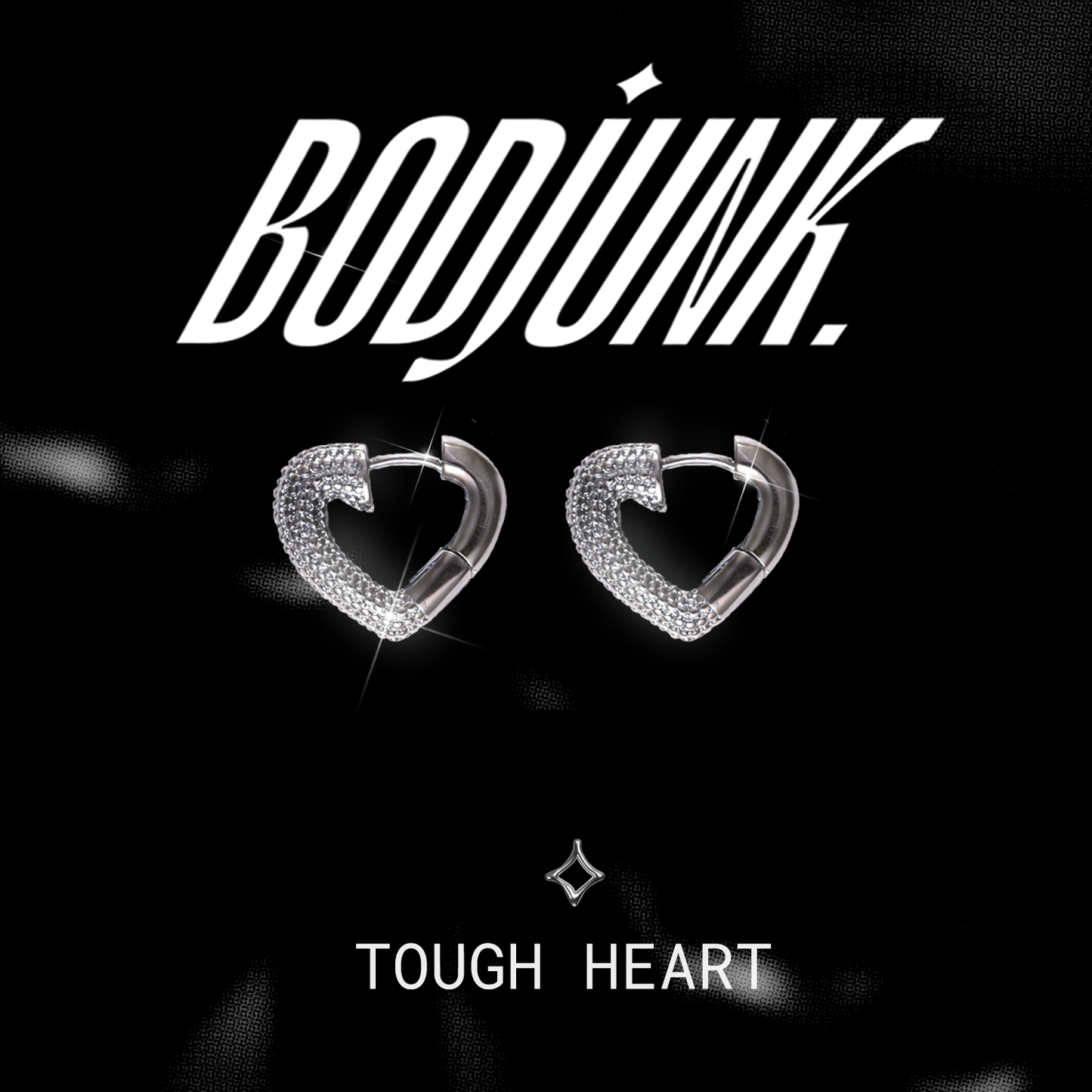 TOUGH HEART Silver Ear Huggies Earrings | Bodjunk