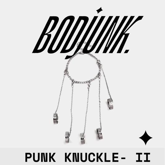 PUNK KNUCKLE Abstract 4 Finger Chained Ring| Bodjunk